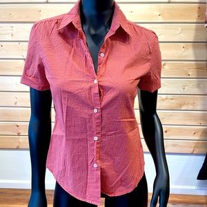 J. Crew red with white polkadot blouse.